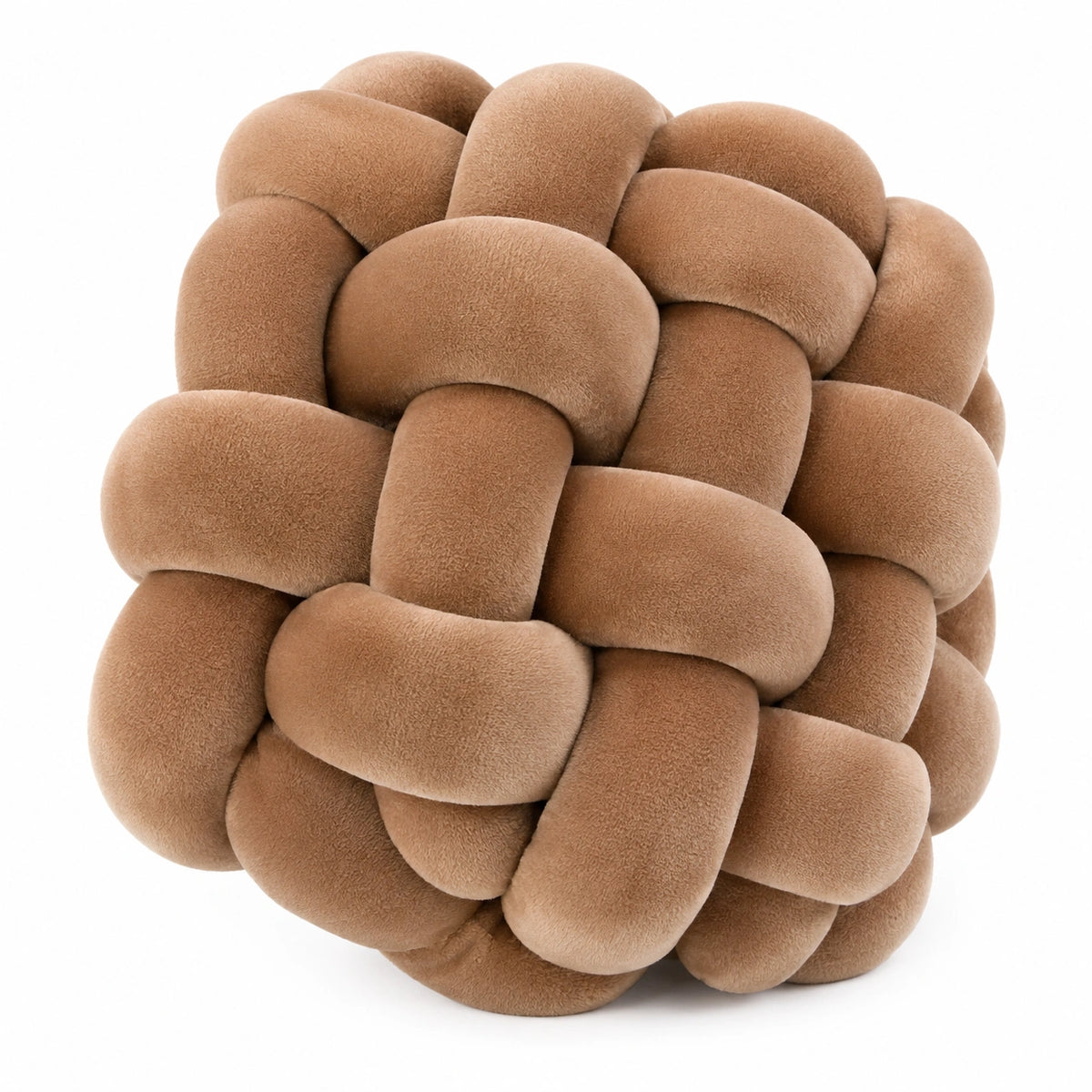 Knotenkissen 35 x 35 cm aus Plüsch in Hellbraun für Sofa und Wohnbereich