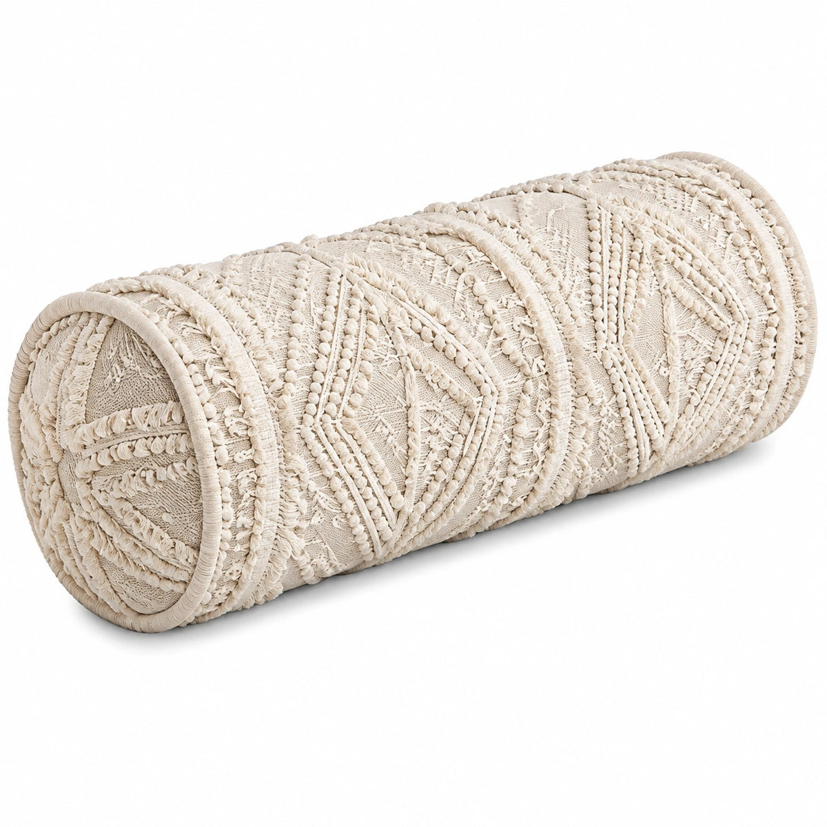 Nackenrolle 20 x 50 cm Textil Creme Boho Dekokissen