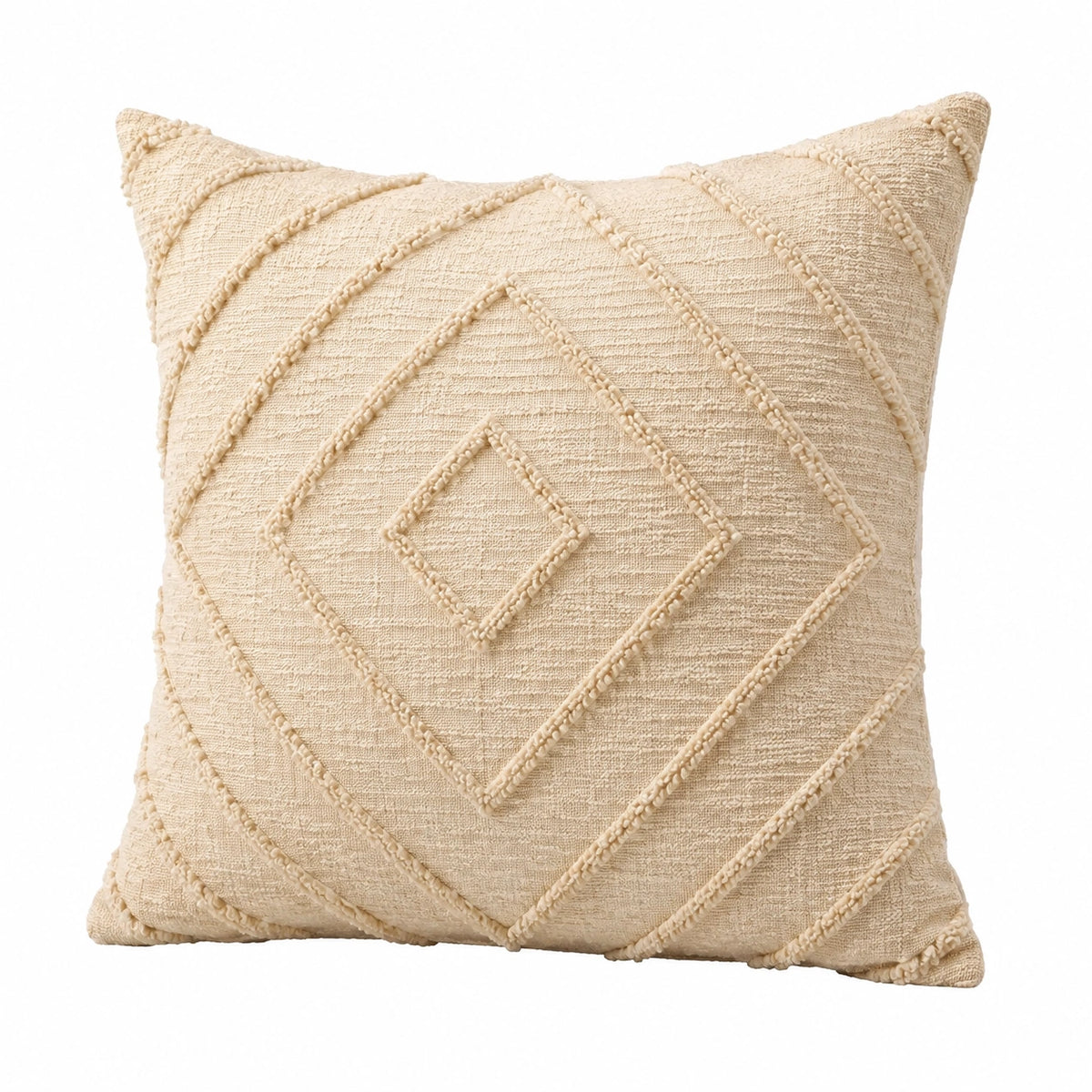 Dekokissen 45 x 45 cm gewebter Textilbezug Beige mit geometrischem Reliefmuster