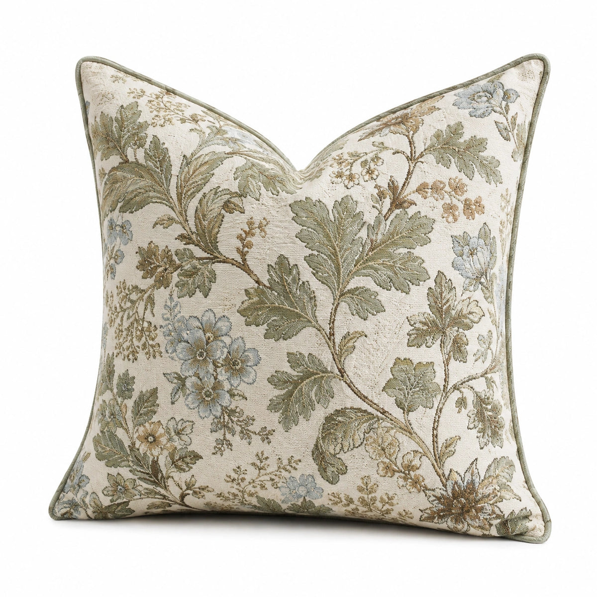 Dekokissen 45 x 45 cm Creme Grün mit floralem Textilbezug für Sofa und Sessel