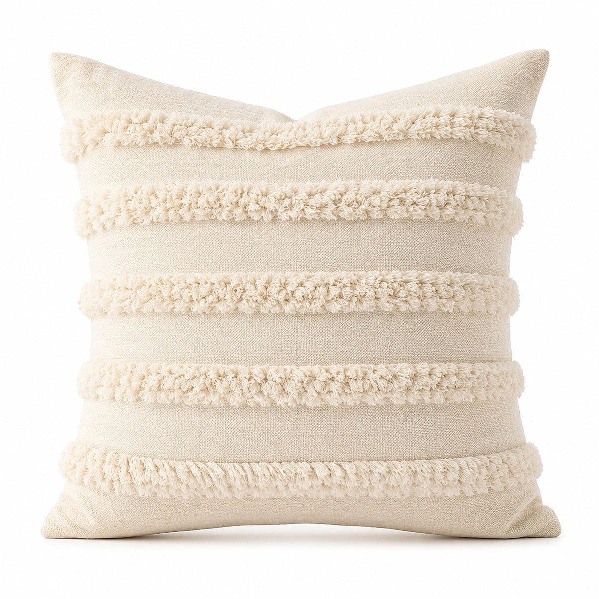 Dekokissen 45 x 45 cm Creme Textil mit Fransen für Wohnraum im Boho-Stil