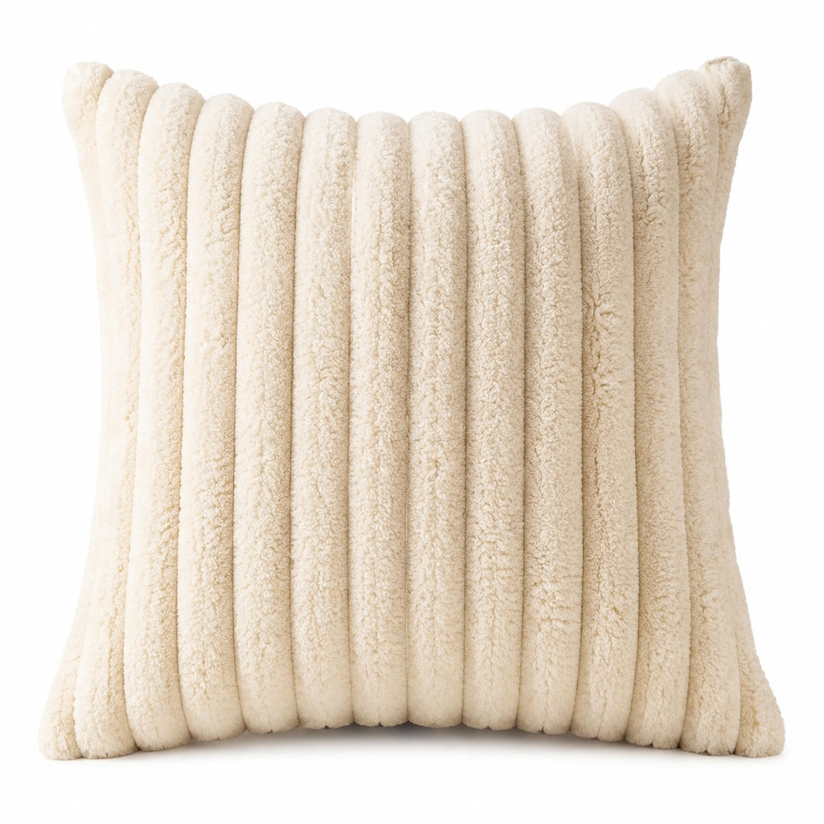 Dekokissen 45 x 45 cm aus Teddy-Stoff Creme gerippt für Sofa und Bett