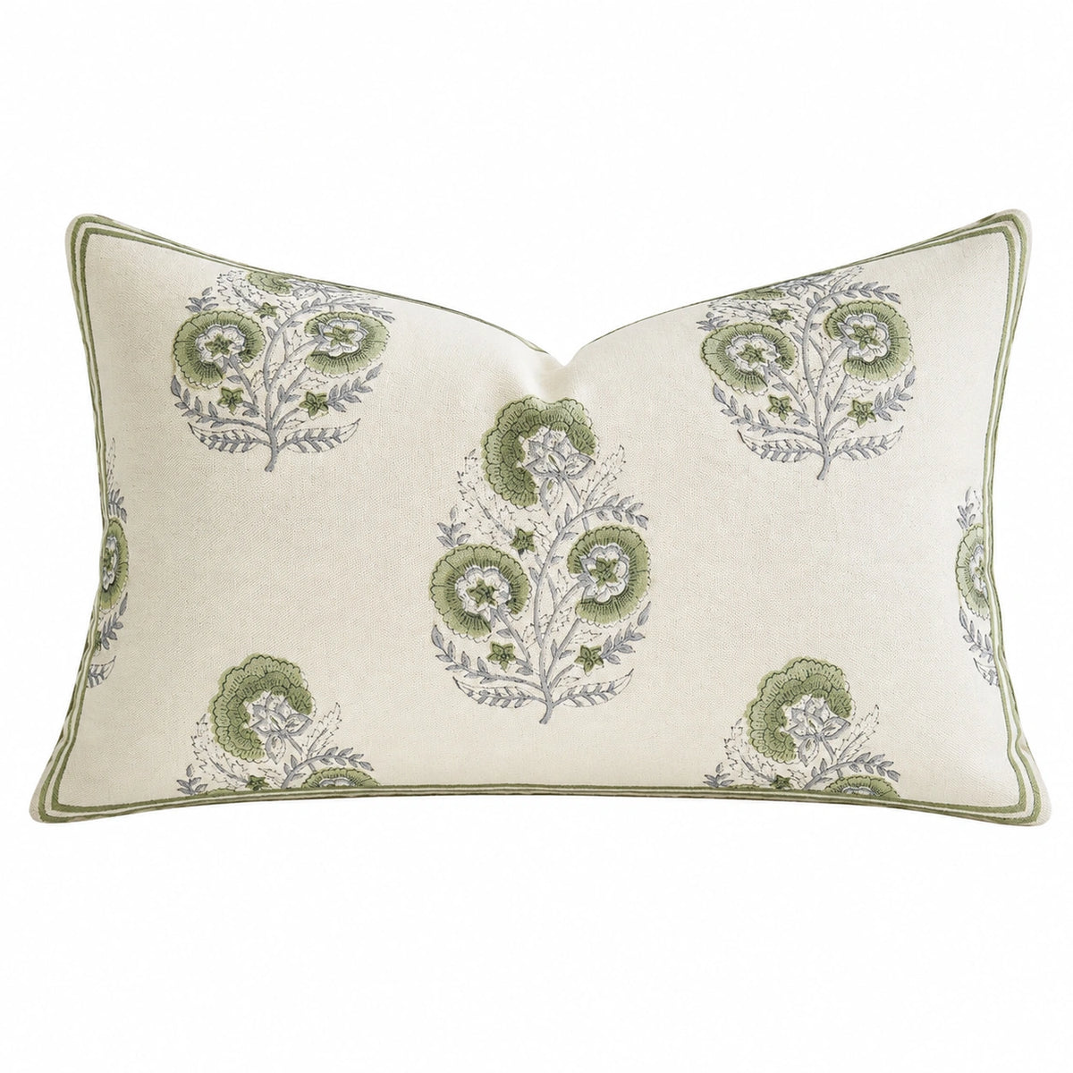 Dekokissen 50 x 35 cm Stoff Creme Grün Blumenmuster