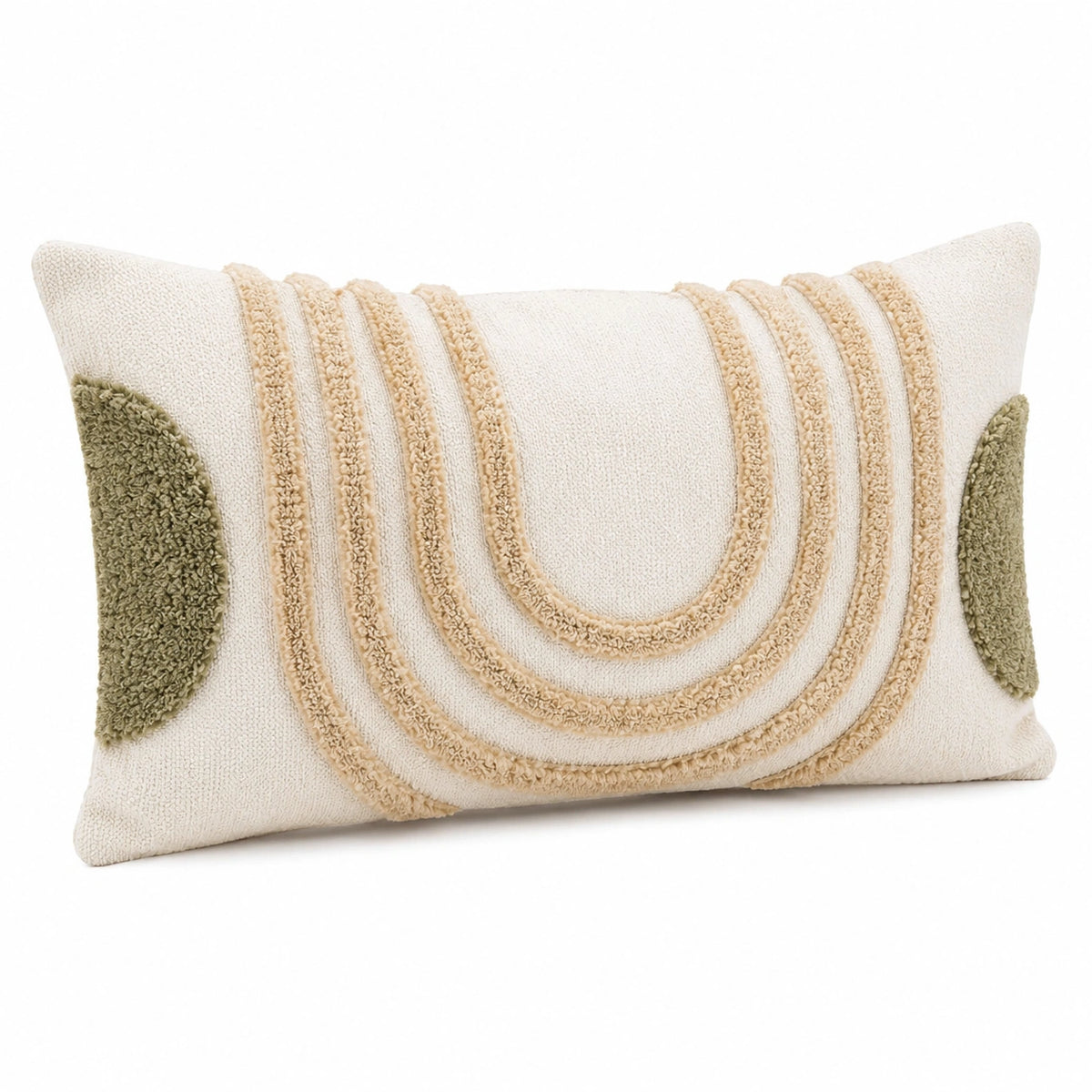 Dekokissen 50 x 30 cm Textil Creme Beige Olivgrün mit Strukturmuster