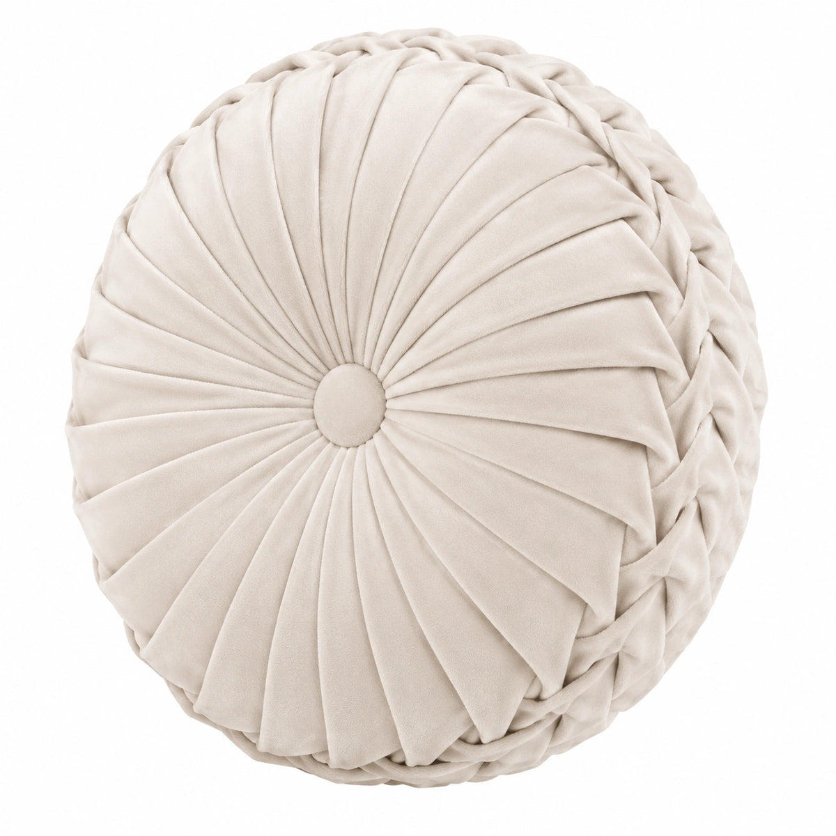 Rundes Dekokissen 45 cm aus Samt in Creme mit Faltenstruktur